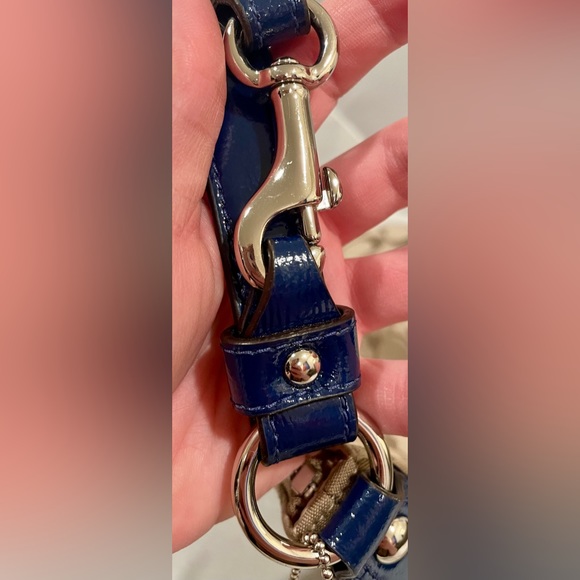 STUNNING BLUE and Khaki Coach Like New Penelope Signature Sateen Shoulder Bag - Picture 12 of 16